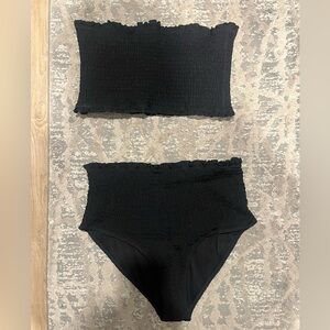 Black Smocked Bikini Set